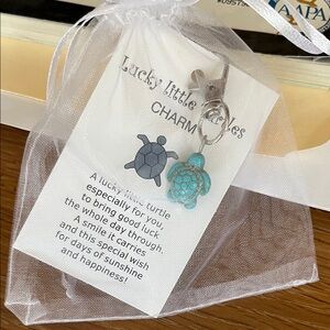 Lucky Little Turtle Charm Keychain - Blue